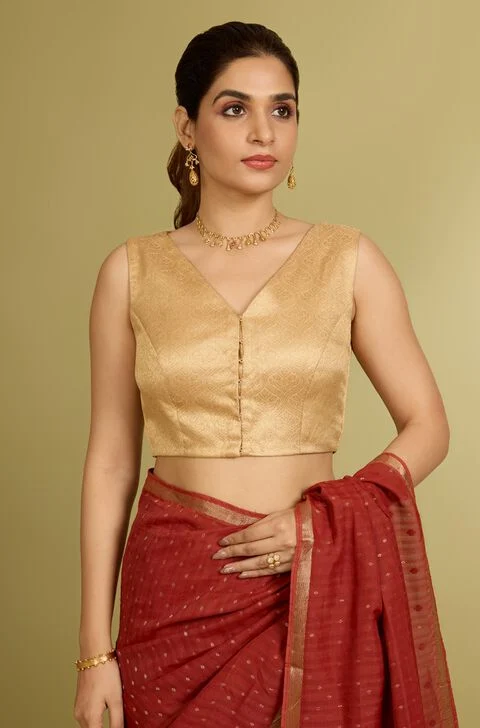 Gold Sleeveless Silk Blouse – Gold & Maroon